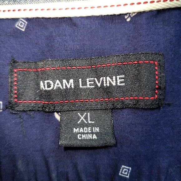 Adam Levine Guitar Print blue Short Sleeve Button-Up Shirt - Picture 3 of 4